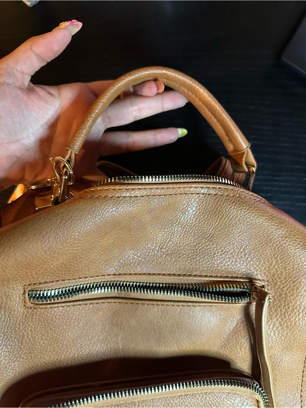 Tan Leather Backpack Convertable Strap - Picture 5 of 8